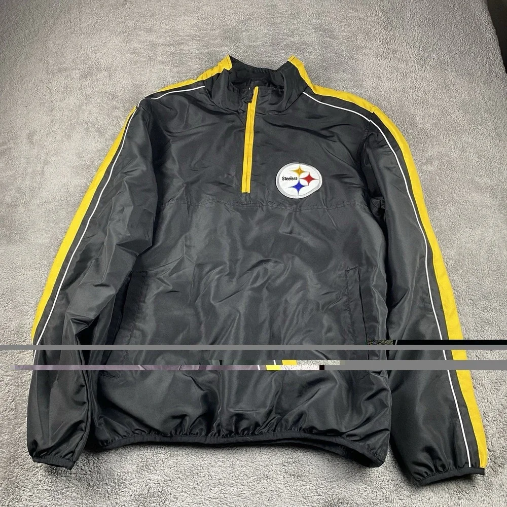 NFL‎ Pittsburgh Steelers Windbreaker Jacket Mens Medium Black Yellow